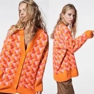 Zara Geometric Print Oversized Cardigan Sweater